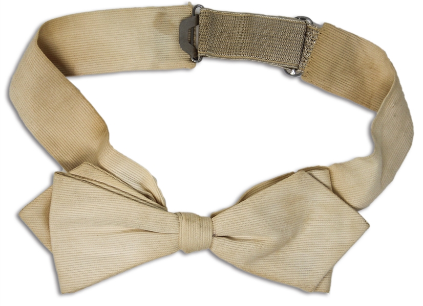 Moe Howard's White Bowtie, Worn on His Wedding Day to Helen on 7 June 1925 -- Clip-on Bowtie With Adjustable Elastic Band in Back -- Some Age Discoloration, Otherwise Near Fine